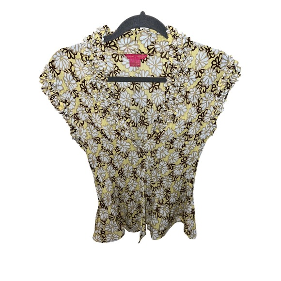 Sunny Leigh Tops - Retro Sunny Leigh Y2K Floral Ruffle V-Neck Sleeveless Top Boho Women's Size M